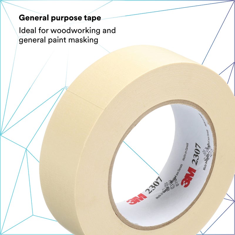 3M Masking Tape 2307, Tan Color, General Purpose, Rubber Adhesive, Crepe-Paper Backing, 24 mm x 55 m, 5.2 mil, 1 Roll - Image 2