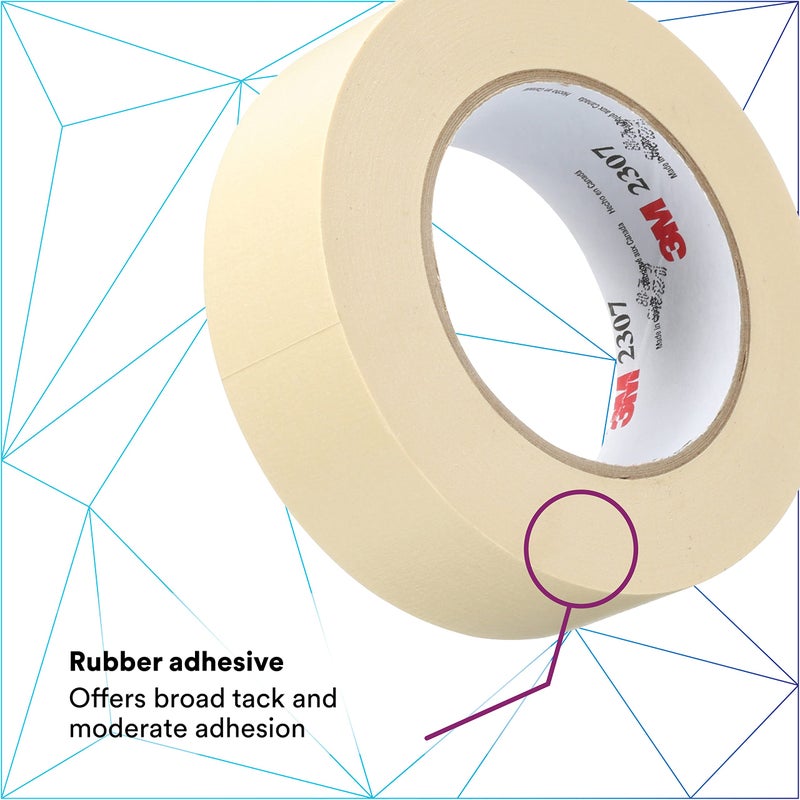 3M Masking Tape 2307, Tan Color, General Purpose, Rubber Adhesive, Crepe-Paper Backing, 24 mm x 55 m, 5.2 mil, 1 Roll - Image 3