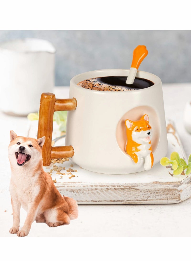 SYOSI Ceramic Cute Dog Coffee Mugs, Shiba Inu Tea Mug Office Cup Cute 3D Dogs Design Milk Cup with Lid Spoon, Cute Cups Novelty Coffee Tea Milk Mug  - Image 2