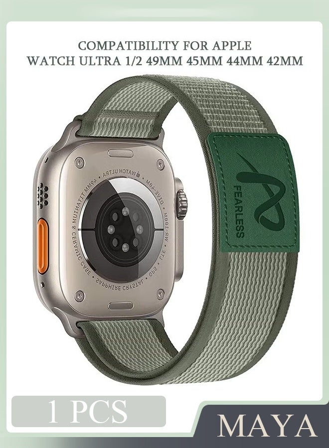 Fearless Tape Smartwatch Bands for Apple Watch Ultra 1/2 49mm 45mm 44mm 42mm, Replacement Parachute Style Buckle Straps for iWatch SE Series 10 9 8 7 6 5 4 3 2 1 SE (Green) - Image 1
