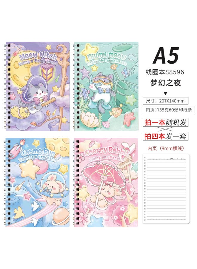 HELPS Creative Cartoon A5 Coil Book High-looking Student Thickened Horizontal Line Book Loose-leaf Notepad Notes Journal Book - Image 1