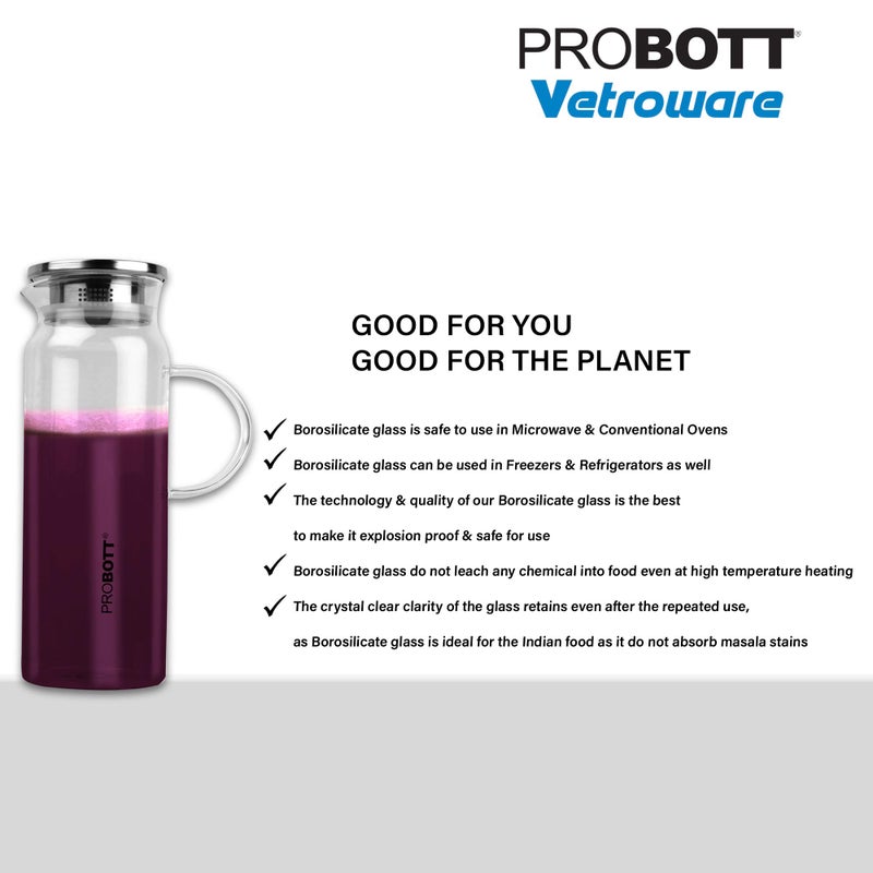 PROBOTT PROBOTT Vetroware Glass Water Jug with Lid Pitcher for Dining Table 1500 ml PV Spark Glass Jug  - Image 4