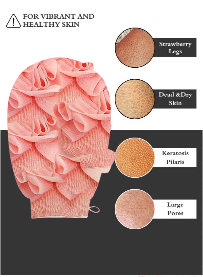 2-piece Exfoliating Glove with Loofah Sponge, Double Sided Bath Sponge, Loofah Exfoliating Body Scrubber Bath Sponges for Shower Women/Men Exfoliating Gloves for Body Dead Skin Shower Sponge  - Image 3