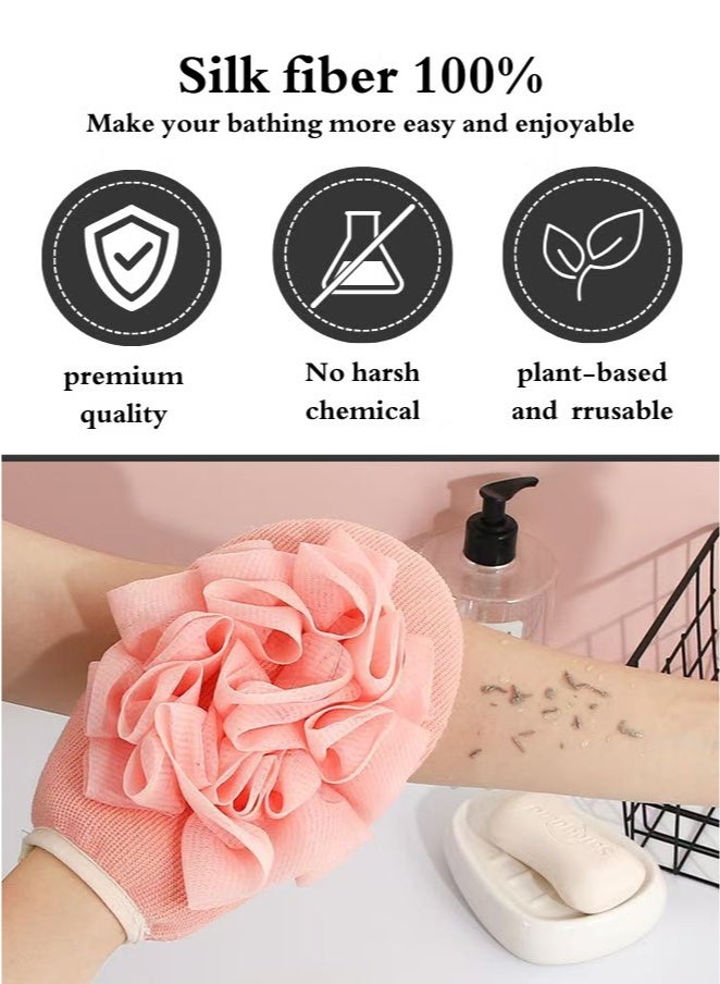 2-piece Exfoliating Glove with Loofah Sponge, Double Sided Bath Sponge, Loofah Exfoliating Body Scrubber Bath Sponges for Shower Women/Men Exfoliating Gloves for Body Dead Skin Shower Sponge  - Image 2