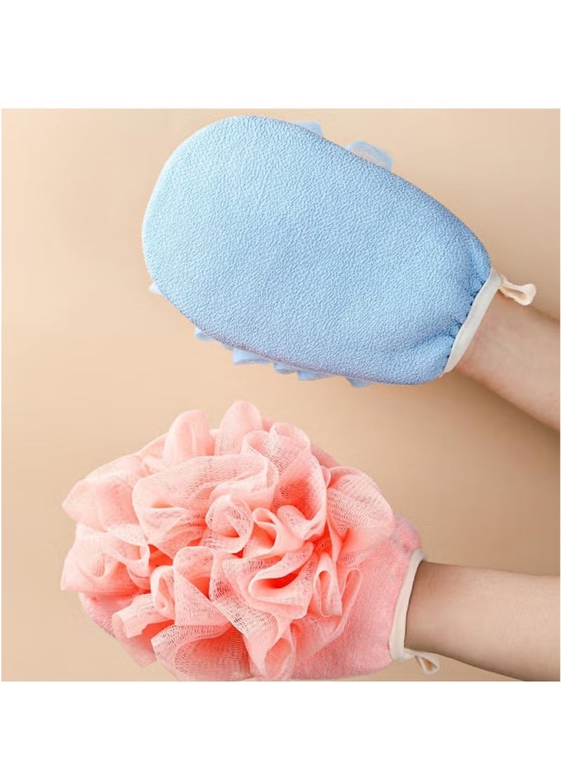 2-piece Exfoliating Glove with Loofah Sponge, Double Sided Bath Sponge, Loofah Exfoliating Body Scrubber Bath Sponges for Shower Women/Men Exfoliating Gloves for Body Dead Skin Shower Sponge  - Image 4