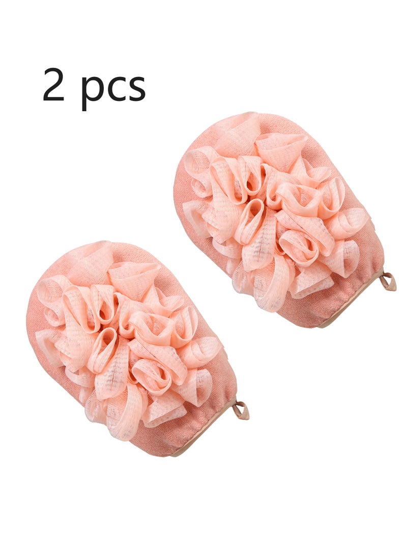 2-piece Exfoliating Glove with Loofah Sponge, Double Sided Bath Sponge, Loofah Exfoliating Body Scrubber Bath Sponges for Shower Women/Men Exfoliating Gloves for Body Dead Skin Shower Sponge  - Image 1