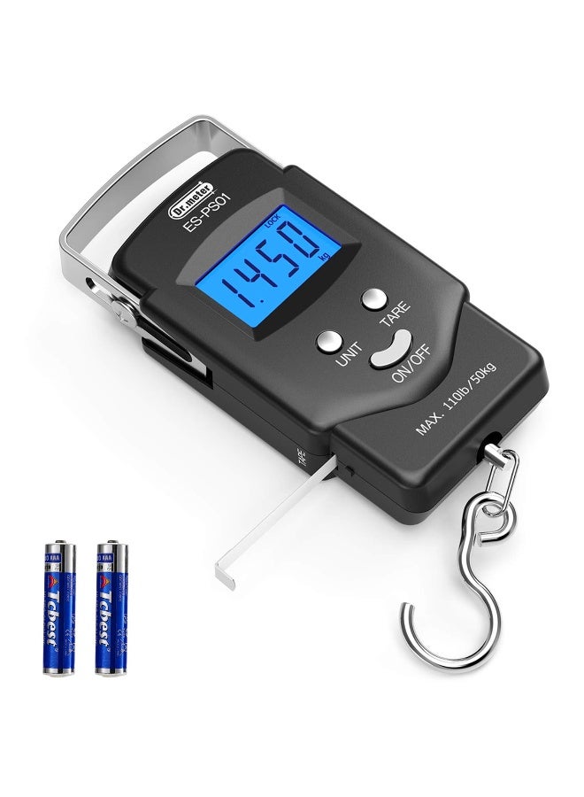 Dr.Meter Fish scale, Dr.meter Backlit LCD Display 110lb/50kg PS01 Fishing Scale with Measuring Tape, Electronic Balance Digital Fishing Postal Hanging Hook Scale with 2 AAA Batteries - Image 3