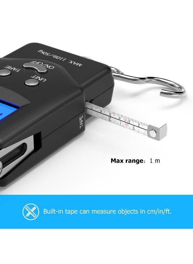 Dr.Meter Fish scale, Dr.meter Backlit LCD Display 110lb/50kg PS01 Fishing Scale with Measuring Tape, Electronic Balance Digital Fishing Postal Hanging Hook Scale with 2 AAA Batteries - Image 2