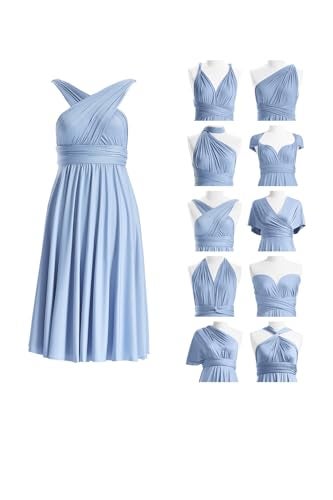 72styles Knee Length Short Infinity Bridesmaids Dresses Convertible Dresses Transformer Multiway Twist Wrap Dresses Midi Gown Dusty Blue - Image 1