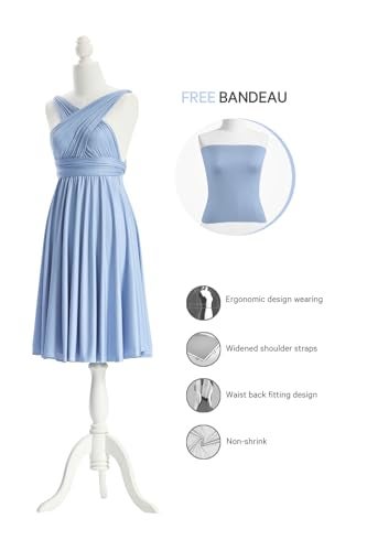72styles Knee Length Short Infinity Bridesmaids Dresses Convertible Dresses Transformer Multiway Twist Wrap Dresses Midi Gown Dusty Blue - Image 2