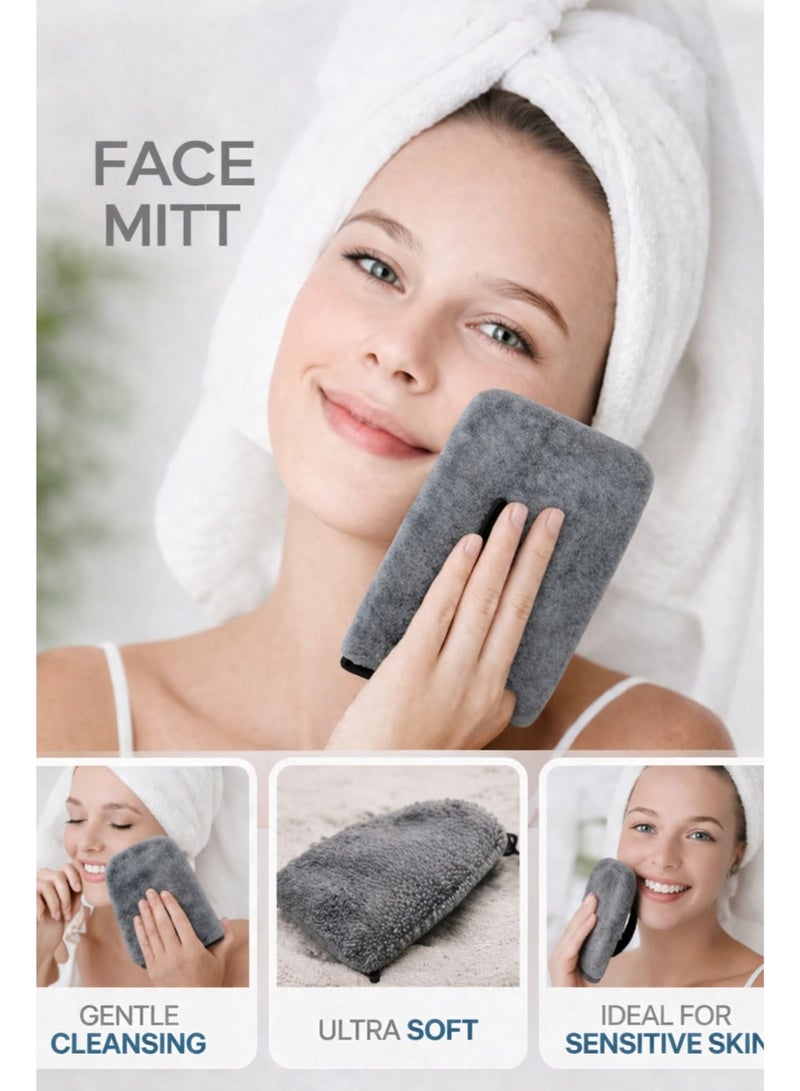 LUXE Grey Face Mitt 21×15 cm-360GSM-Soft & Gentle Skincare Accessory - Image 3