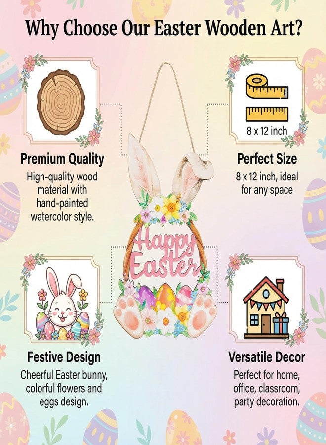 FunnySign Wooden Easter Decoration Door Wreath, Hollow Bunny Sign Flower Egg Welcome Hanging for Front Door Sign Wall Signs Rabbit Spring Decoration (Multicolor) - Image 3
