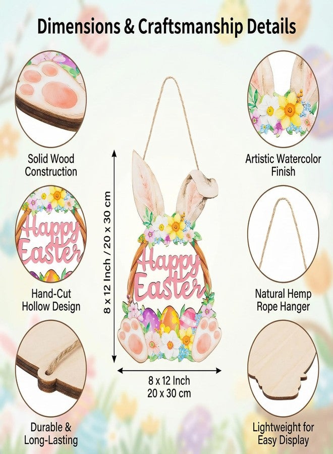 FunnySign Wooden Easter Decoration Door Wreath, Hollow Bunny Sign Flower Egg Welcome Hanging for Front Door Sign Wall Signs Rabbit Spring Decoration (Multicolor) - Image 2