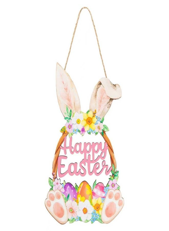 FunnySign Wooden Easter Decoration Door Wreath, Hollow Bunny Sign Flower Egg Welcome Hanging for Front Door Sign Wall Signs Rabbit Spring Decoration (Multicolor) - Image 1