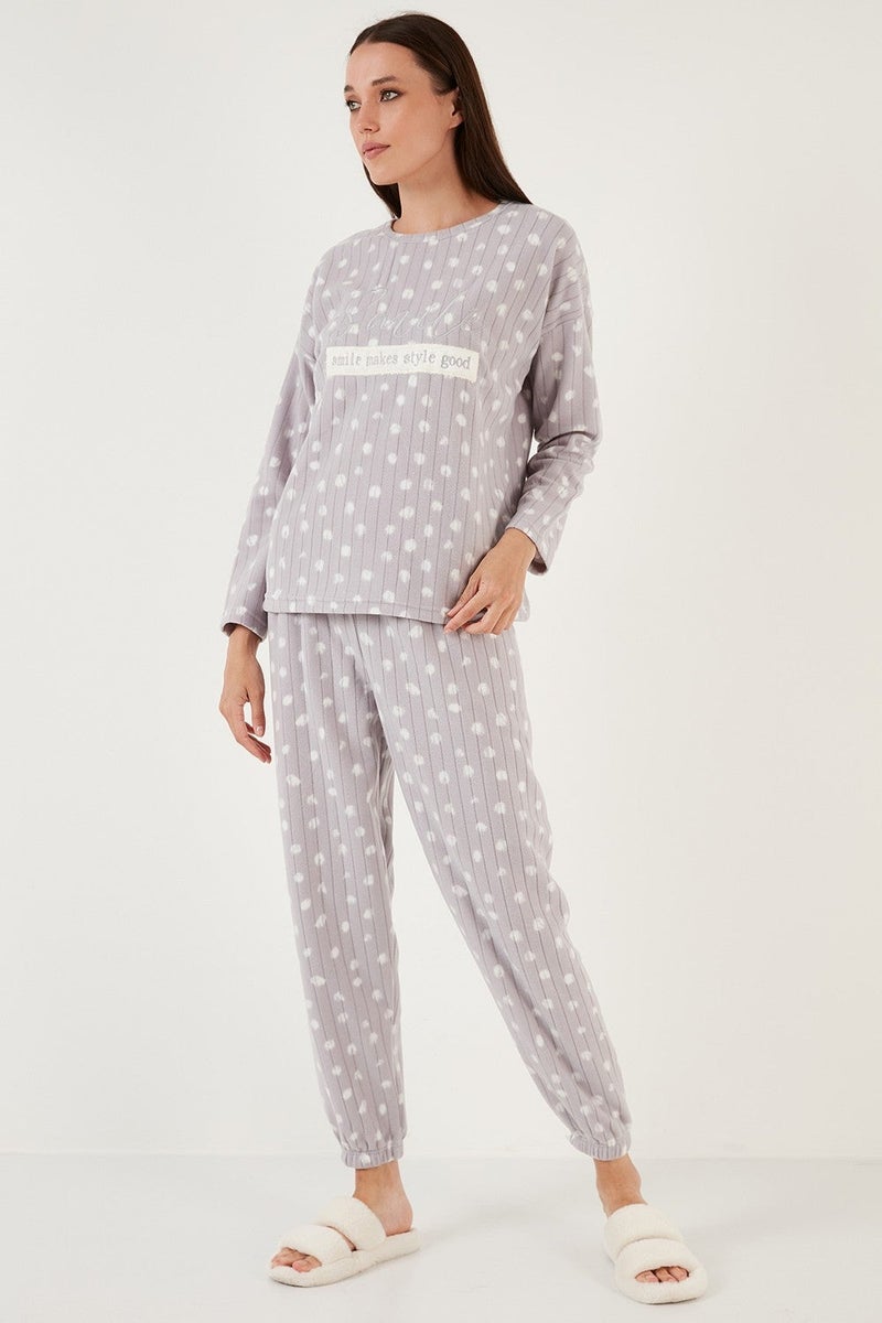 Lela Regular Fit Crew Neck Fleece Pajama Set Women's Pajama Set 6571007 - Image 2