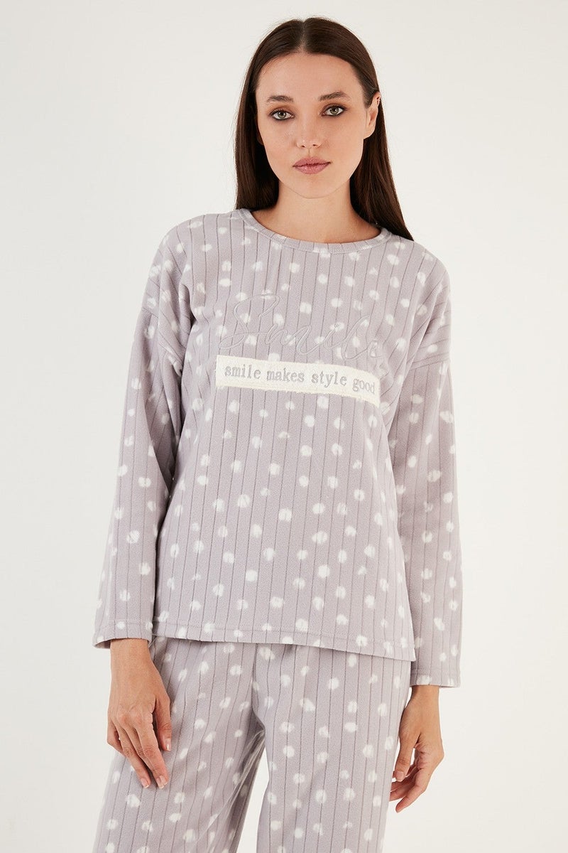 Lela Regular Fit Crew Neck Fleece Pajama Set Women's Pajama Set 6571007 - Image 3