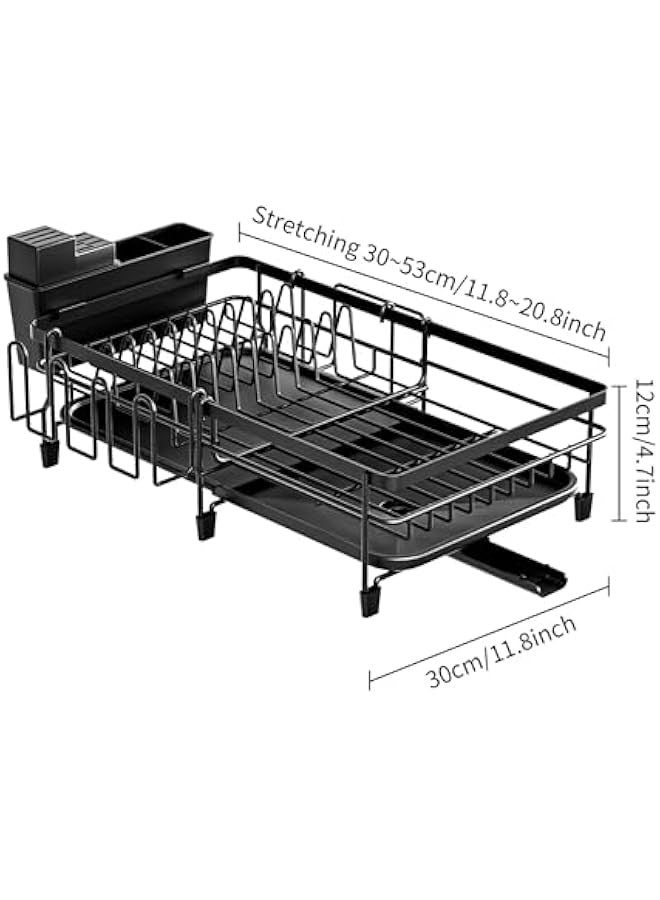 بيوينتي رف تجفيف اطباق قابل للتوسيع لطاولة المطبخ، مصفاة اطباق من الستانلس ستيل مع لوح تصريف، طول قابل للتعديل، يتضمن حامل ادوات - Image 3