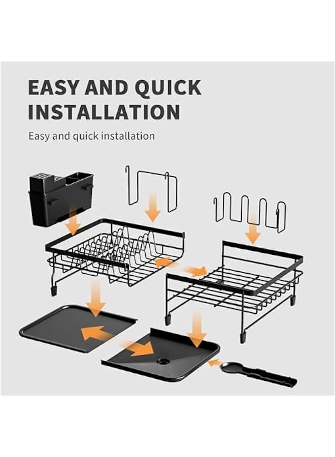 بيوينتي رف تجفيف اطباق قابل للتوسيع لطاولة المطبخ، مصفاة اطباق من الستانلس ستيل مع لوح تصريف، طول قابل للتعديل، يتضمن حامل ادوات - Image 4