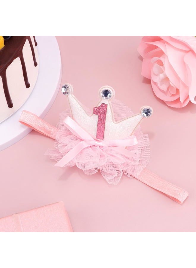 Vovii Princess Crown for Baby Girls, Pink Mini Tiara One Birthday Crown Headband for Girl Decorations Outfit Decor Photo Props Party Supplies - Image 2