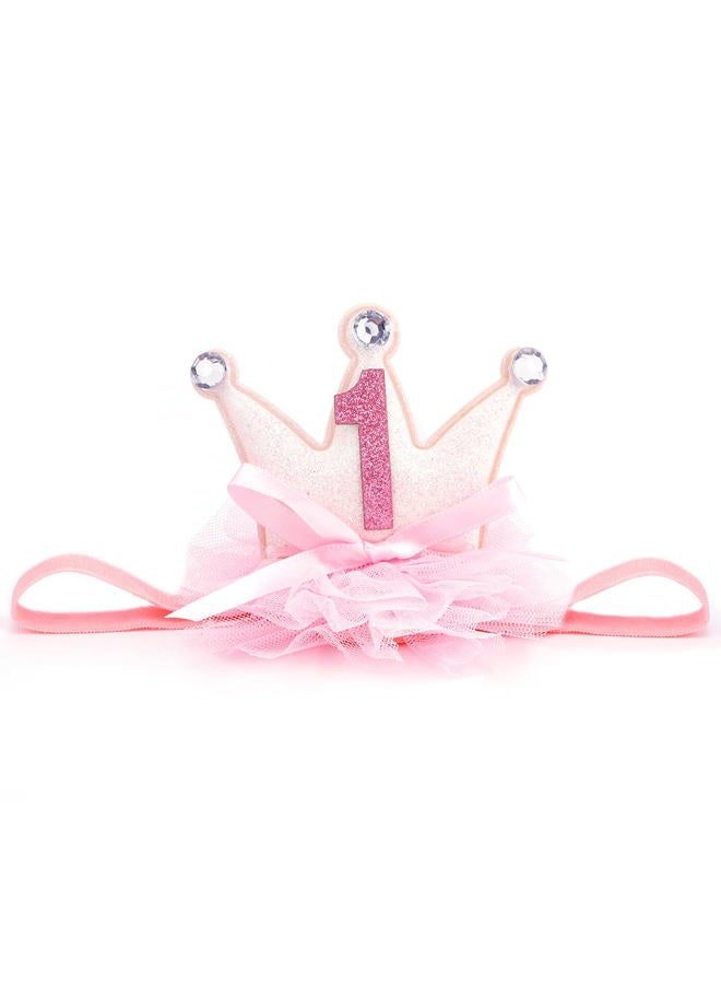 Vovii Princess Crown for Baby Girls, Pink Mini Tiara One Birthday Crown Headband for Girl Decorations Outfit Decor Photo Props Party Supplies - Image 1