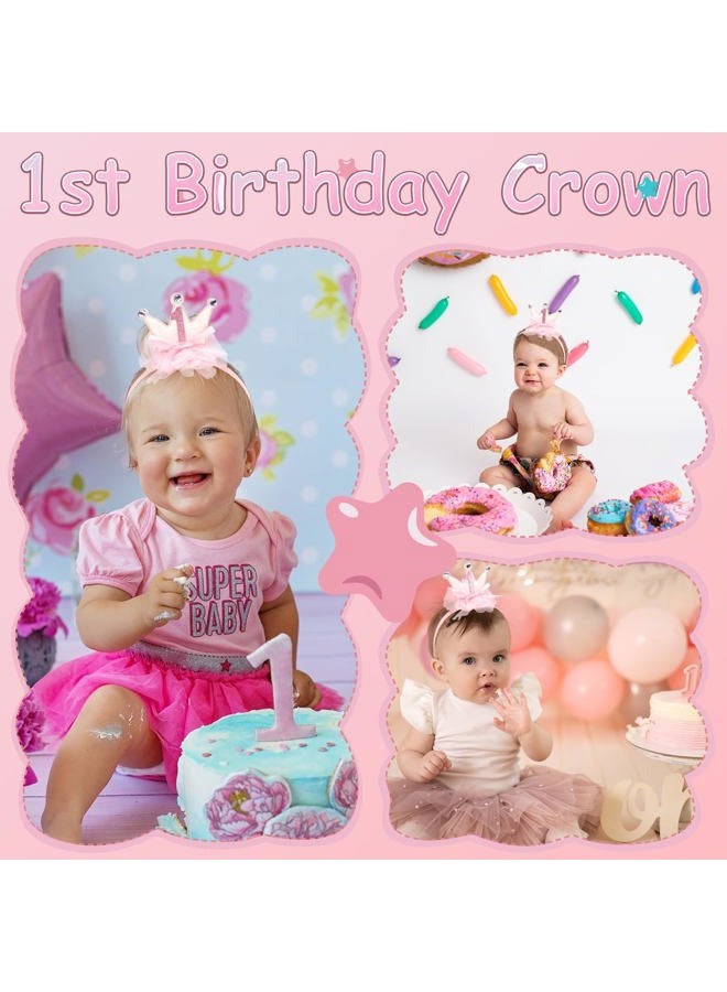 Vovii Princess Crown for Baby Girls, Pink Mini Tiara One Birthday Crown Headband for Girl Decorations Outfit Decor Photo Props Party Supplies - Image 5