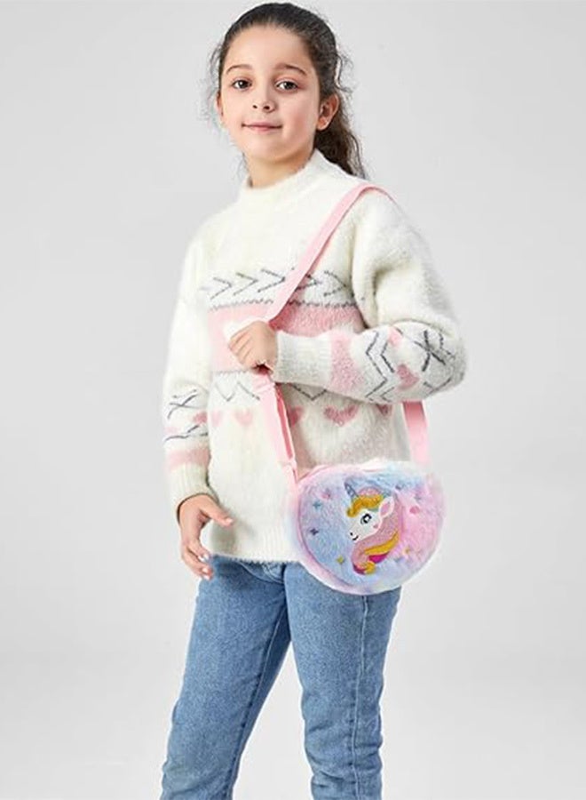 حقيبة كروس بودي من القطيفة الناعمة بتصميم وحيد القرن للفتيات الصغيرات، مصنوعة من الفرو الصناعي بألوان قوس قزح - Image 2