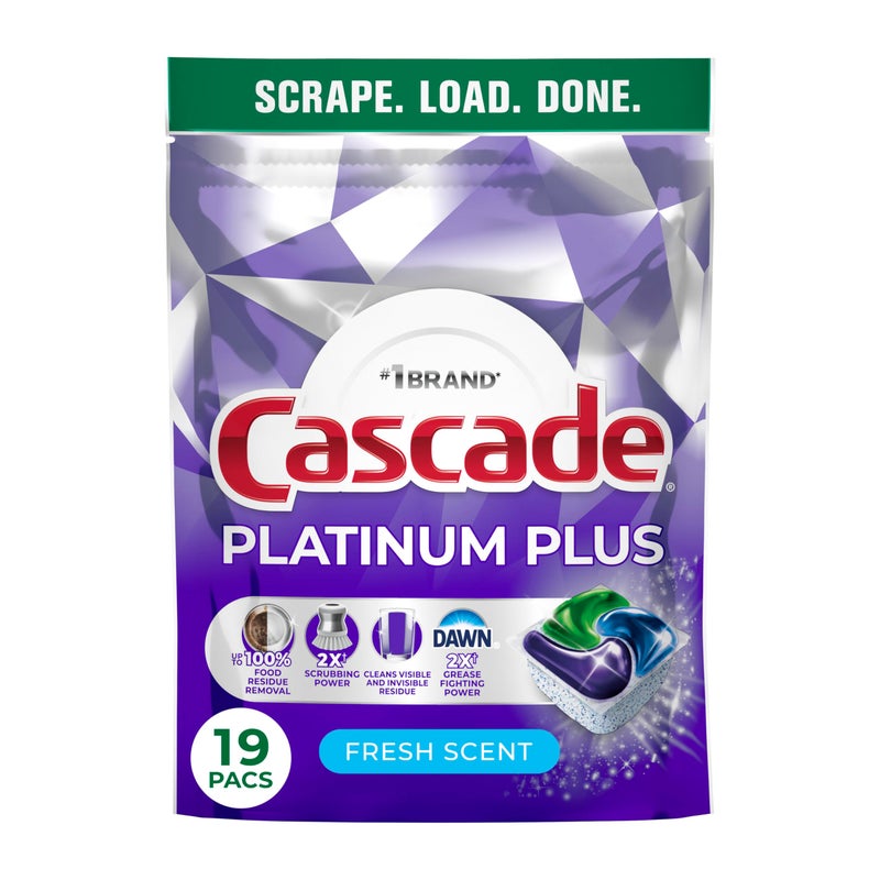 Cascade Platinum Plus Dishwasher Pods, Dishwasher Detergent, Dish Detergent Soap, Fresh, 19 Count - Image 1