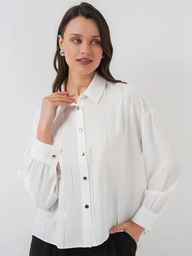 Big Dart White BDART Loose Fit Striped Poplin Shirt with Button Closure for Women | Best Price UAE