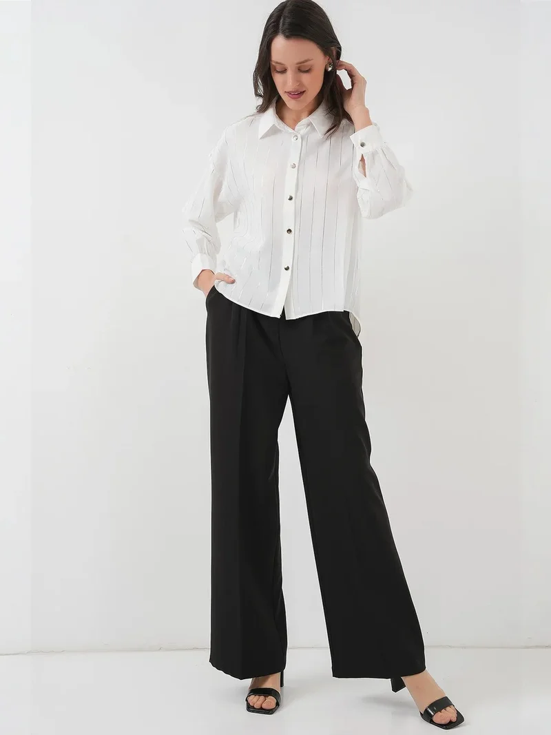Big Dart White BDART Loose Fit Striped Poplin Shirt with Button Closure for Women | Best Price UAE