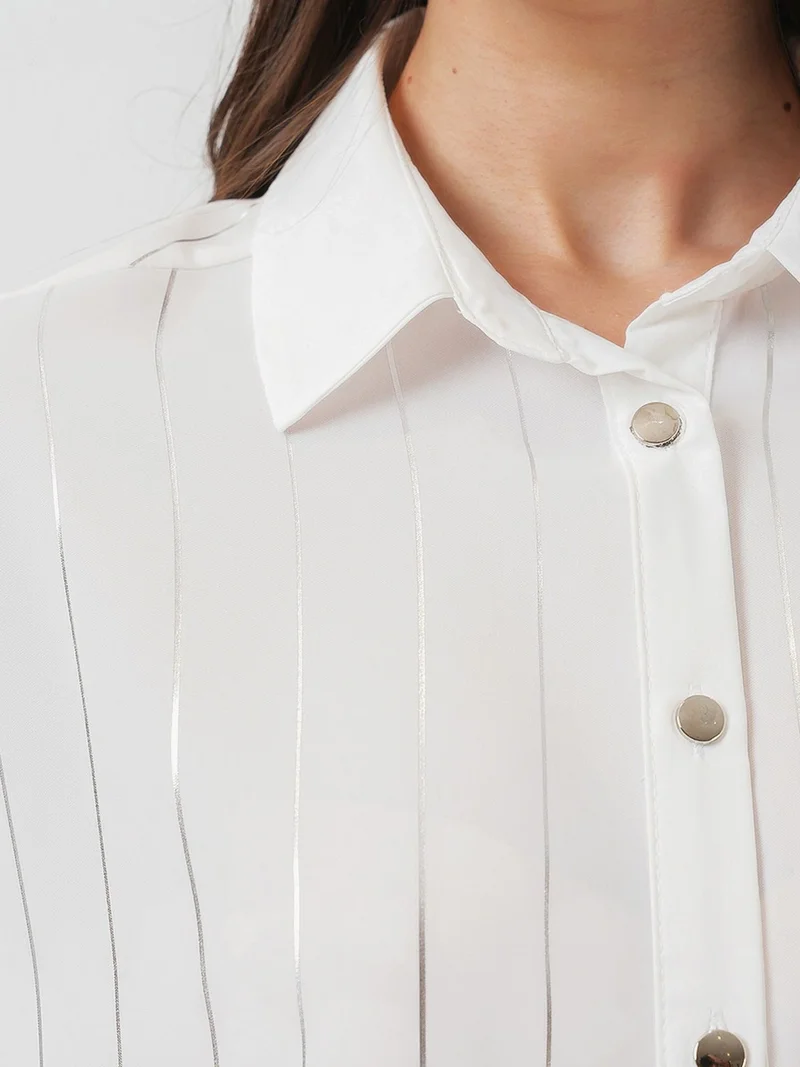 Big Dart White BDART Loose Fit Striped Poplin Shirt with Button Closure for Women | Best Price UAE