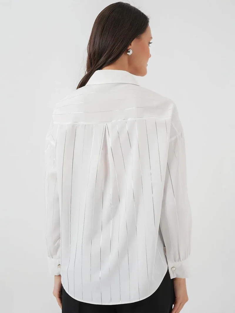Big Dart White BDART Loose Fit Striped Poplin Shirt with Button Closure for Women | Best Price UAE
