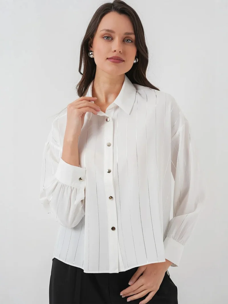 BDART Loose Fit Striped Poplin Shirt with Button Closure