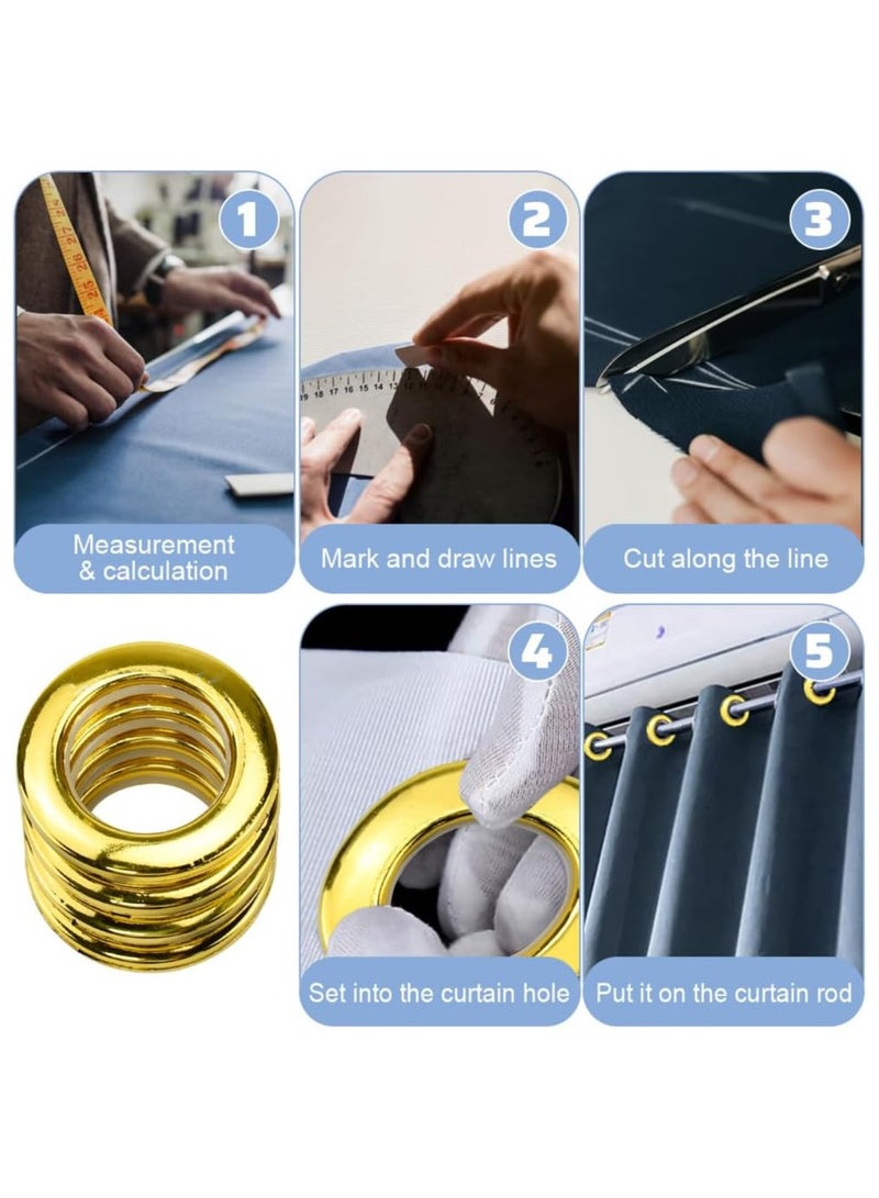 AL WADI FURNITURE AWF Al Wadi Furniture Pack of 90 Golden Curtain Grommets Round Plastic Curtain Eyelet Rings with nano-scale silencer ring, DIY Rings for Window Curtain, Shower Curtain, Locker Room Door Curtain  - Image 4