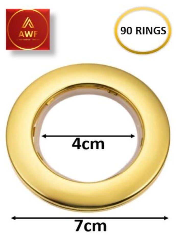AL WADI FURNITURE AWF Al Wadi Furniture Pack of 90 Golden Curtain Grommets Round Plastic Curtain Eyelet Rings with nano-scale silencer ring, DIY Rings for Window Curtain, Shower Curtain, Locker Room Door Curtain  - Image 2