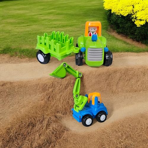 Stylbase Friction Powered Pull Back Vehicles for Kids Toys | Unbreakable Bulldozer Tractor and Trolley Toys for Kids | Push and Go Toy Set for Boys & Girls 3+ Years (Pack of 3) - Image 4