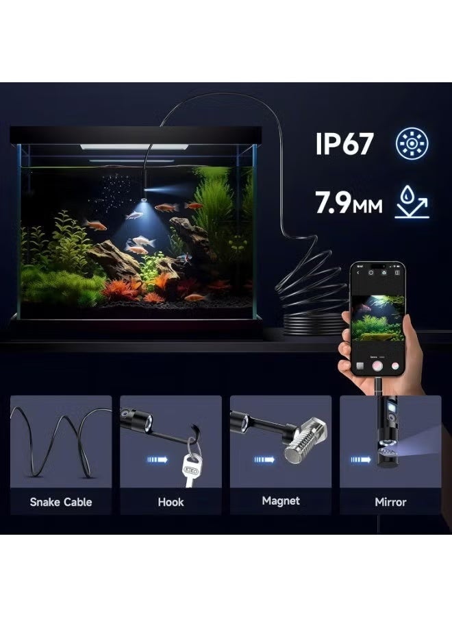 BlueFire Dual Lens Endoscope Camera 5M | 1920x1440 HD Borescope Inspection Camera with Front & Side View, 8+1 Adjustable LED Lights, 6-Level Brightness, IP68 Waterproof Semi-Rigid Snake Cable, Inspection Camera for iOS & Type-C Phones, Automotive, Plumbing, Pipes, Drains, DIY & Household Repairs - Image 4