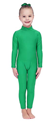 Kepblom Girls Long Sleeve Unitard Spandex Turtleneck Full Bodysuit for Kids(Green,S) - Image 2