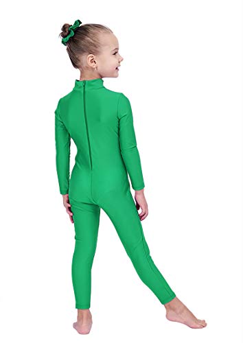 Kepblom Girls Long Sleeve Unitard Spandex Turtleneck Full Bodysuit for Kids(Green,S) - Image 3