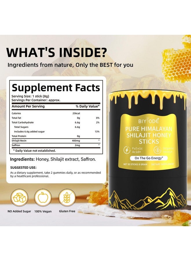 BIYODE Himalayan Pure Shilajit Sticks with Organic Honey, Saffron Easy to Consume Shilajit 30 Sticks for Energy Boost Immune 85+ Trace Minerals 75%+ Fulvic Acid 30 Day Supply - Image 2