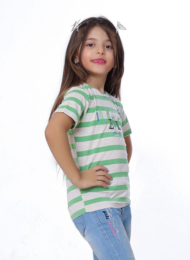 بيبو تيشيرت بناتي مطبوع نص كم_اخضر - Image 2