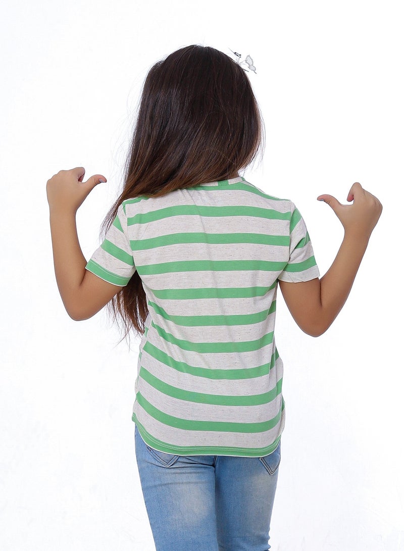 بيبو تيشيرت بناتي مطبوع نص كم_اخضر - Image 3