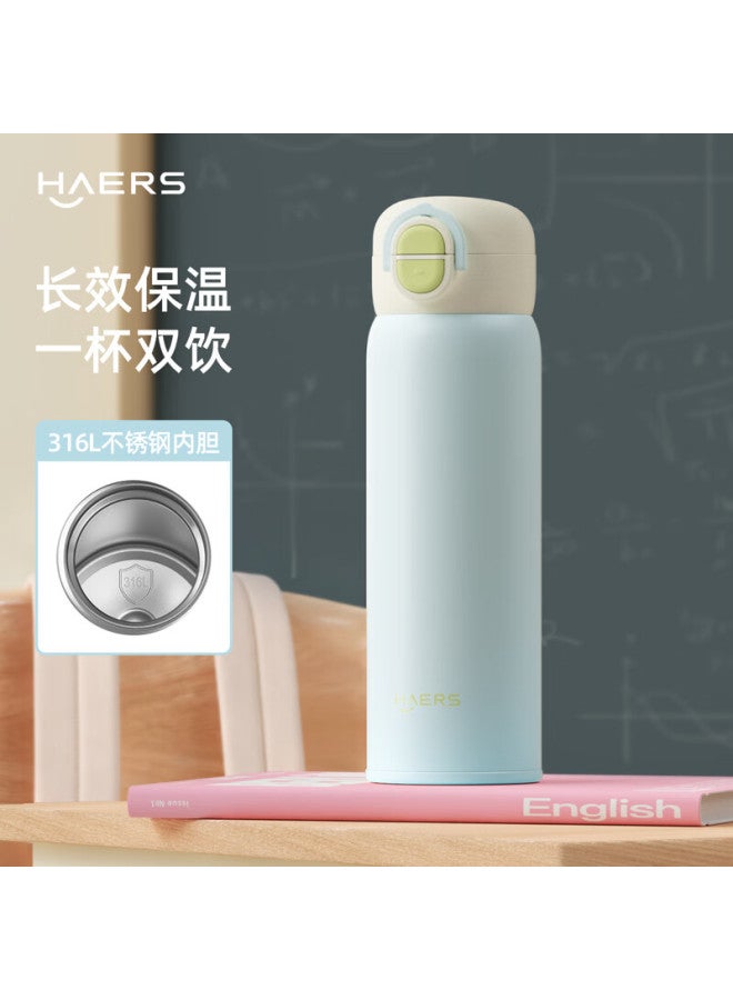 Haers New 316l Stainless Steel Insulated Straw Cup Portable School Water Bottle Blue 500ml