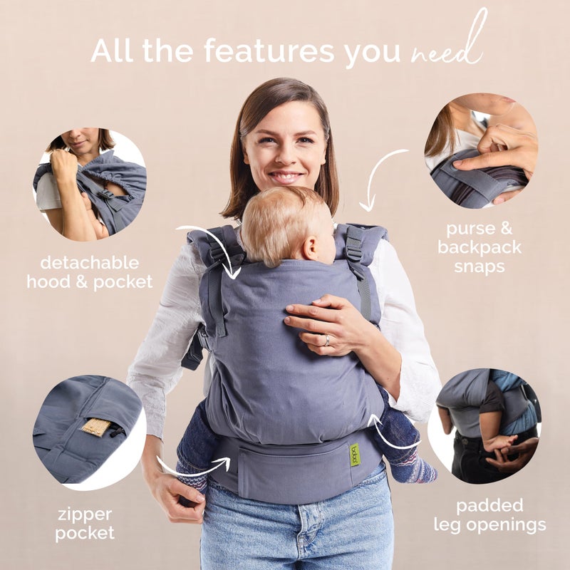 Boba X Baby Carrier - Adjustable Infant Carrier for Newborn to Toddler, Front and Backpack Babywearing 7 to 45 lbs, Ergonomic Baby Carrier with Crossable Straps and Padded Shoulders (Gray) - Image 5