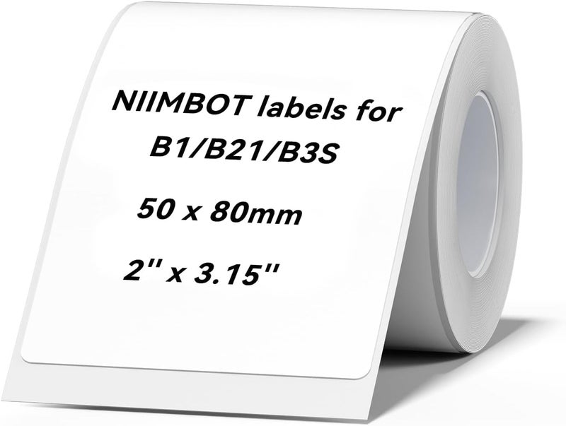 NIIMBOT Thermal Label Stickers for B21/B1/B3S/K3 Printer, 2'' x 3.15'' (50x80mm), Waterproof, Oil-Proof, 95 Labels/Roll - Image 1