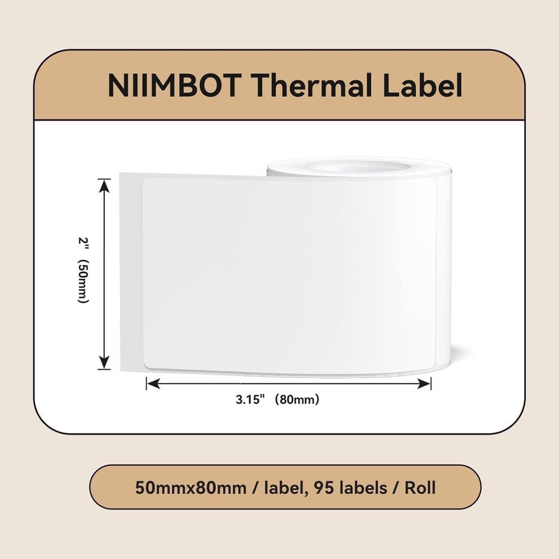 NIIMBOT Thermal Label Stickers for B21/B1/B3S/K3 Printer, 2'' x 3.15'' (50x80mm), Waterproof, Oil-Proof, 95 Labels/Roll - Image 3