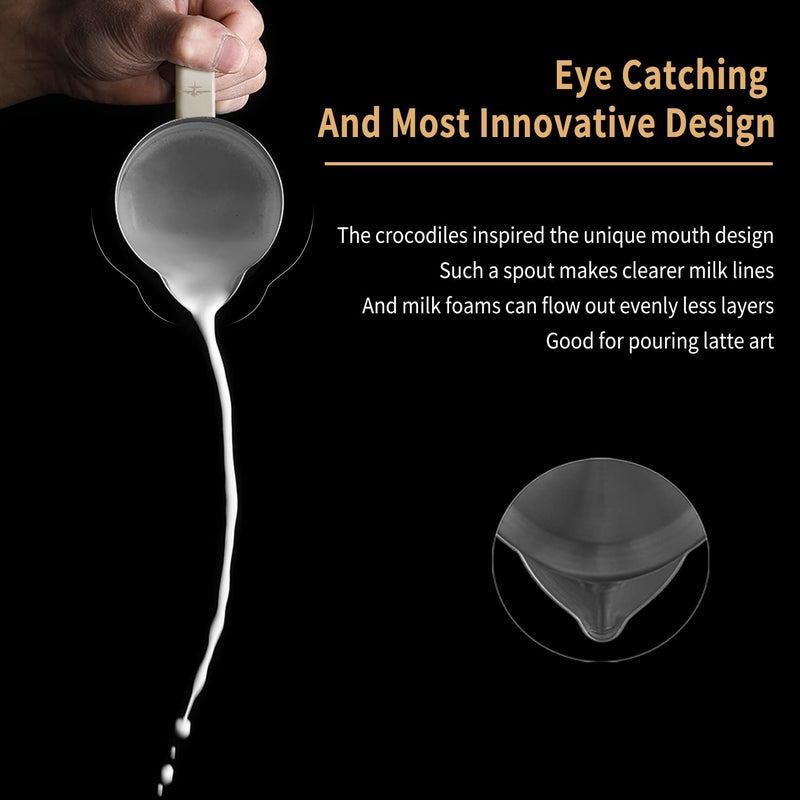 MHW-3BOMBER Latte Art Pitcher Stainless Steel Milk Frothing Pitcher Steamed Espresso Cup Barista Pitcher (Cream White, 16.9oz/500ml) P5020W-OS - Image 2