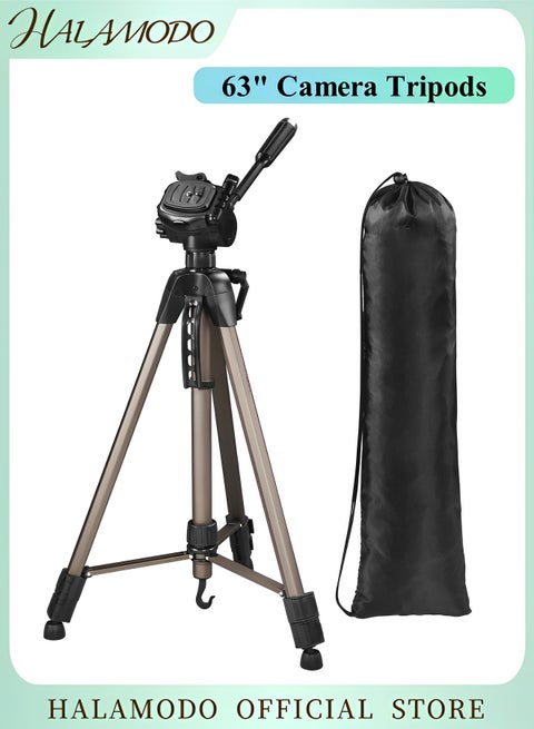 63" Camera Tripods for Camera Phone Video Recording Heavy Duty Camera Tripod Stand Professional Travel DSLR Tripods Compatible with Canon iPhone, Max Load 15 LB