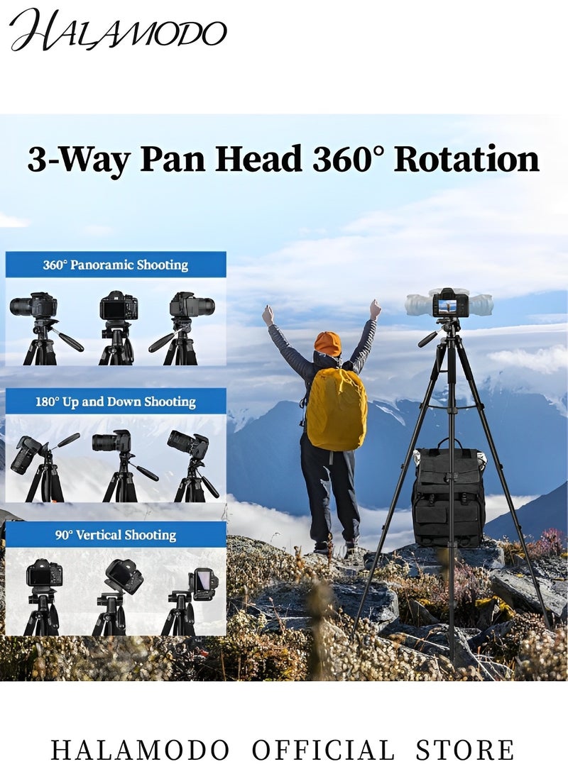 63" Camera Tripods for Camera Phone Video Recording Heavy Duty Camera Tripod Stand Professional Travel DSLR Tripods Compatible with Canon iPhone, Max Load 15 LB