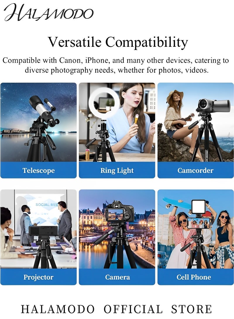 63" Camera Tripods for Camera Phone Video Recording Heavy Duty Camera Tripod Stand Professional Travel DSLR Tripods Compatible with Canon iPhone, Max Load 15 LB