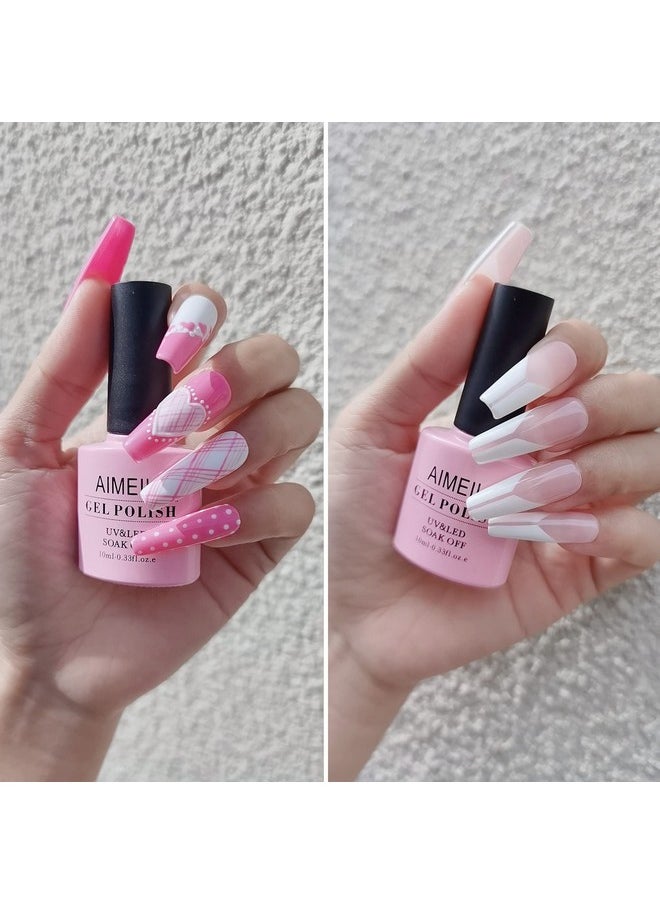 AIMEILI AIMEILI Valentine's Day Gel Nail Polish Set, French Tips White Gel Nail Polish Kit Clear Nude Pink Glitter Black Gel Polish Set Of 6pcs X 10ml - Kit Set 1  - Image 5